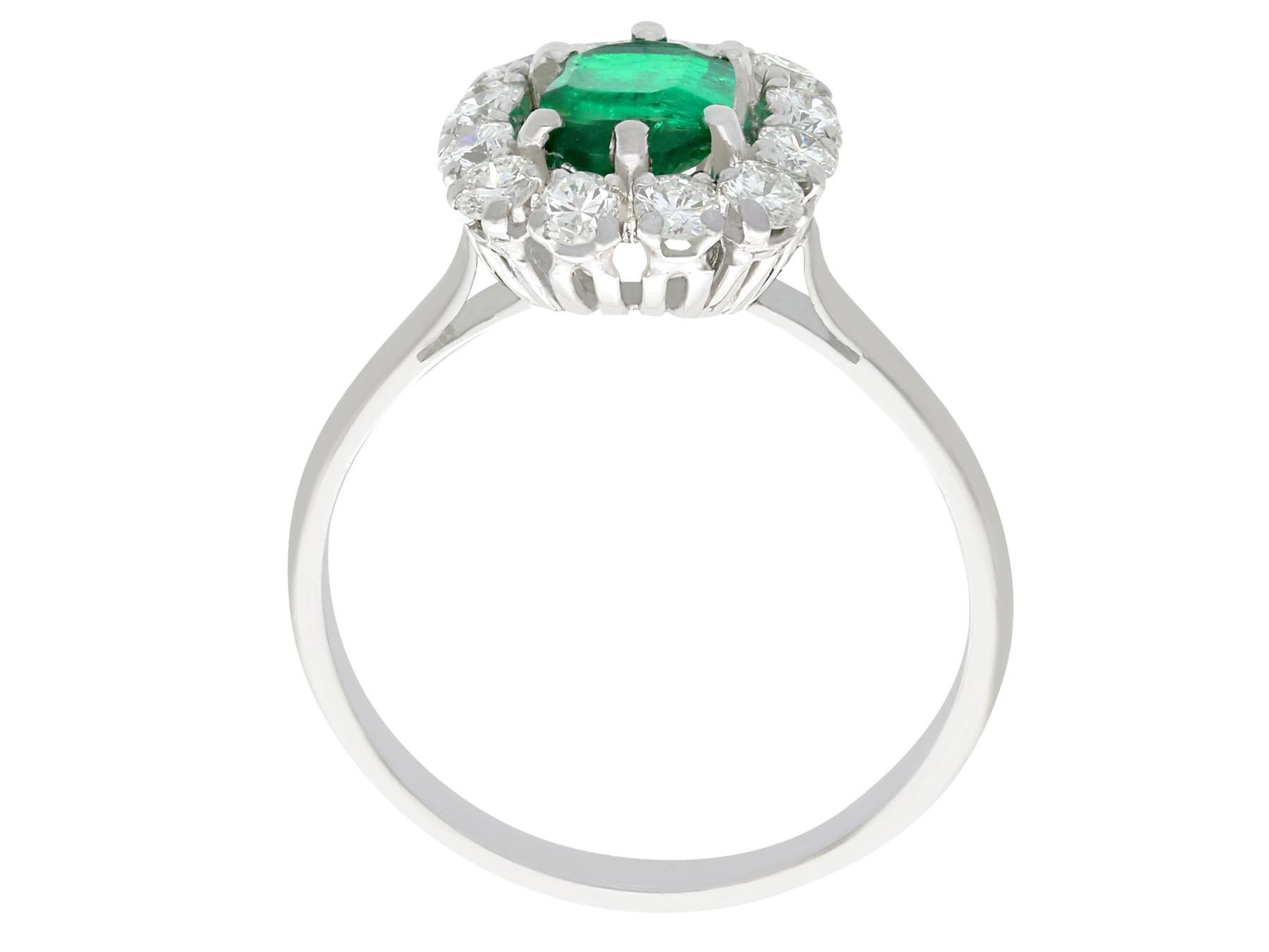 Women's 1980s 1.33 Carat Emerald and Diamond Gold Cluster Ring For Sale
