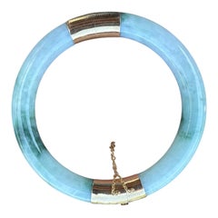 1980's 14 Karat Green Moss Chinese Jade Bangle Bracelet