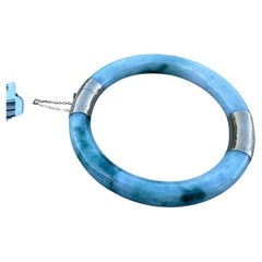 Bracciale di giada cinese del 1980 a 14 carati con muschio verde