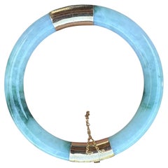 1980's 14 Karat Green Moss Chinese Jade Bangle Bracelet