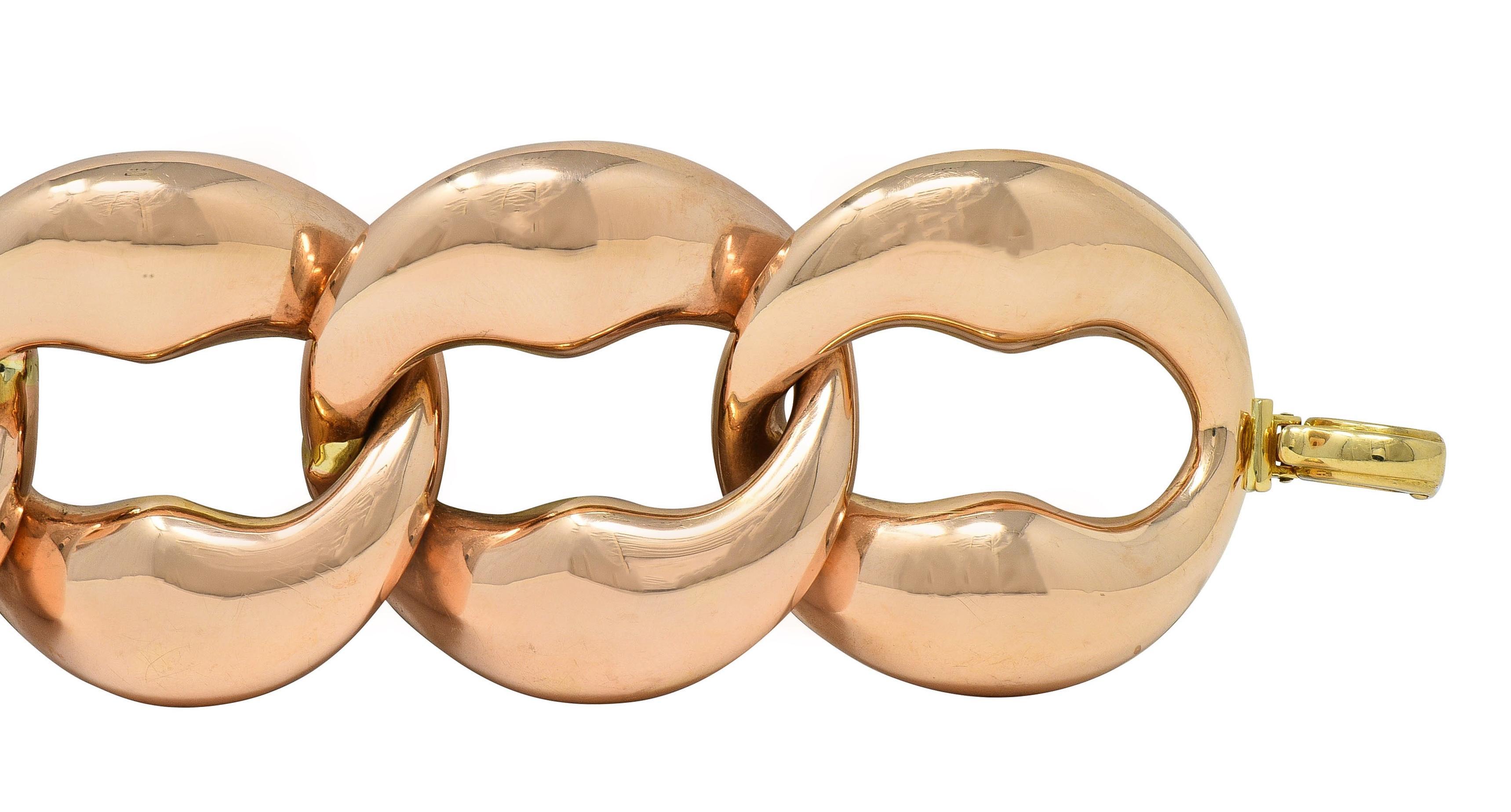 1980er Jahre 14 Karat zweifarbiges gerafftes Vintage-Gliederarmband aus Roségold mit Puff für Damen oder Herren im Angebot