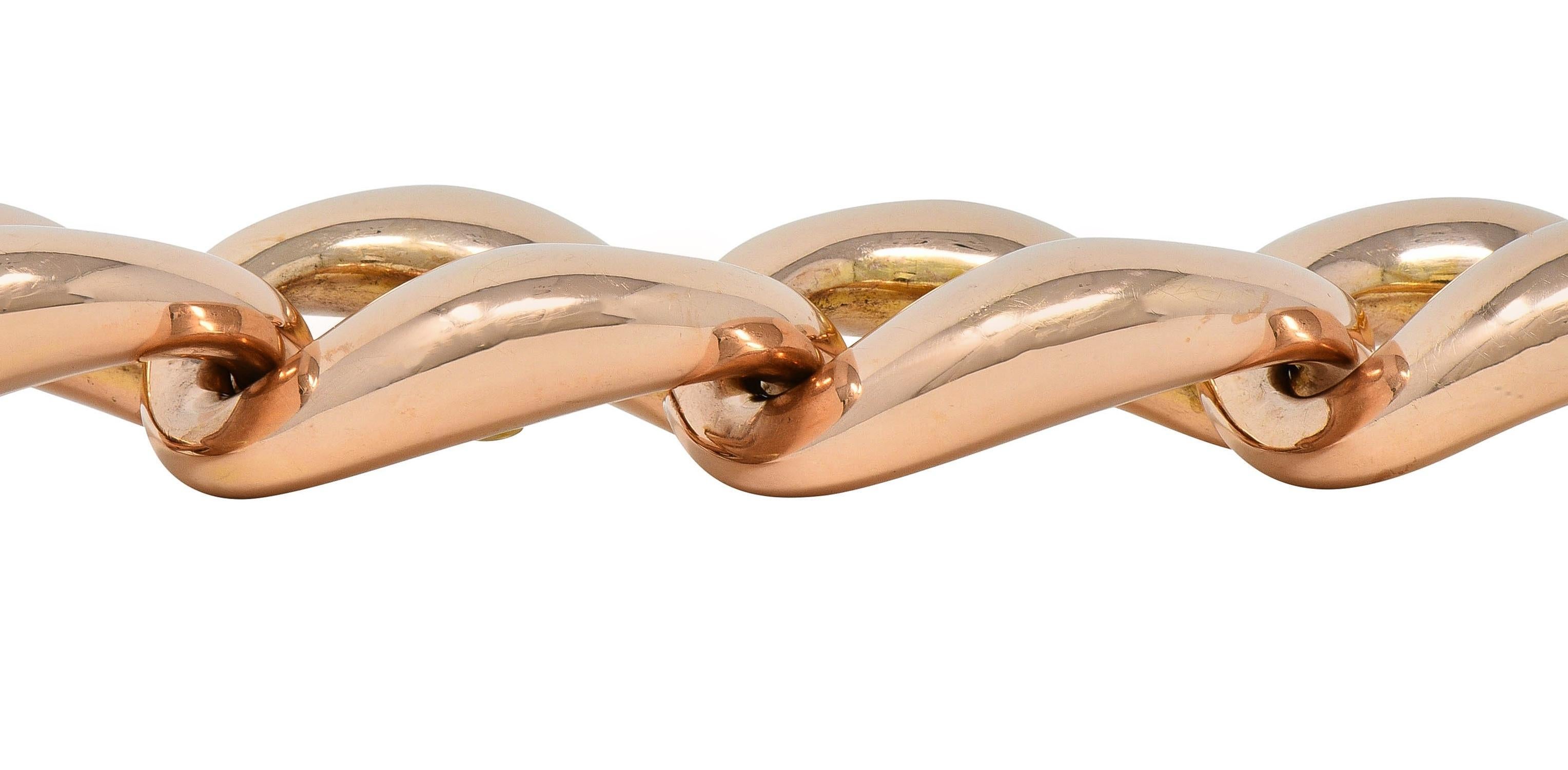 1980er Jahre 14 Karat zweifarbiges gerafftes Vintage-Gliederarmband aus Roségold mit Puff im Angebot 4