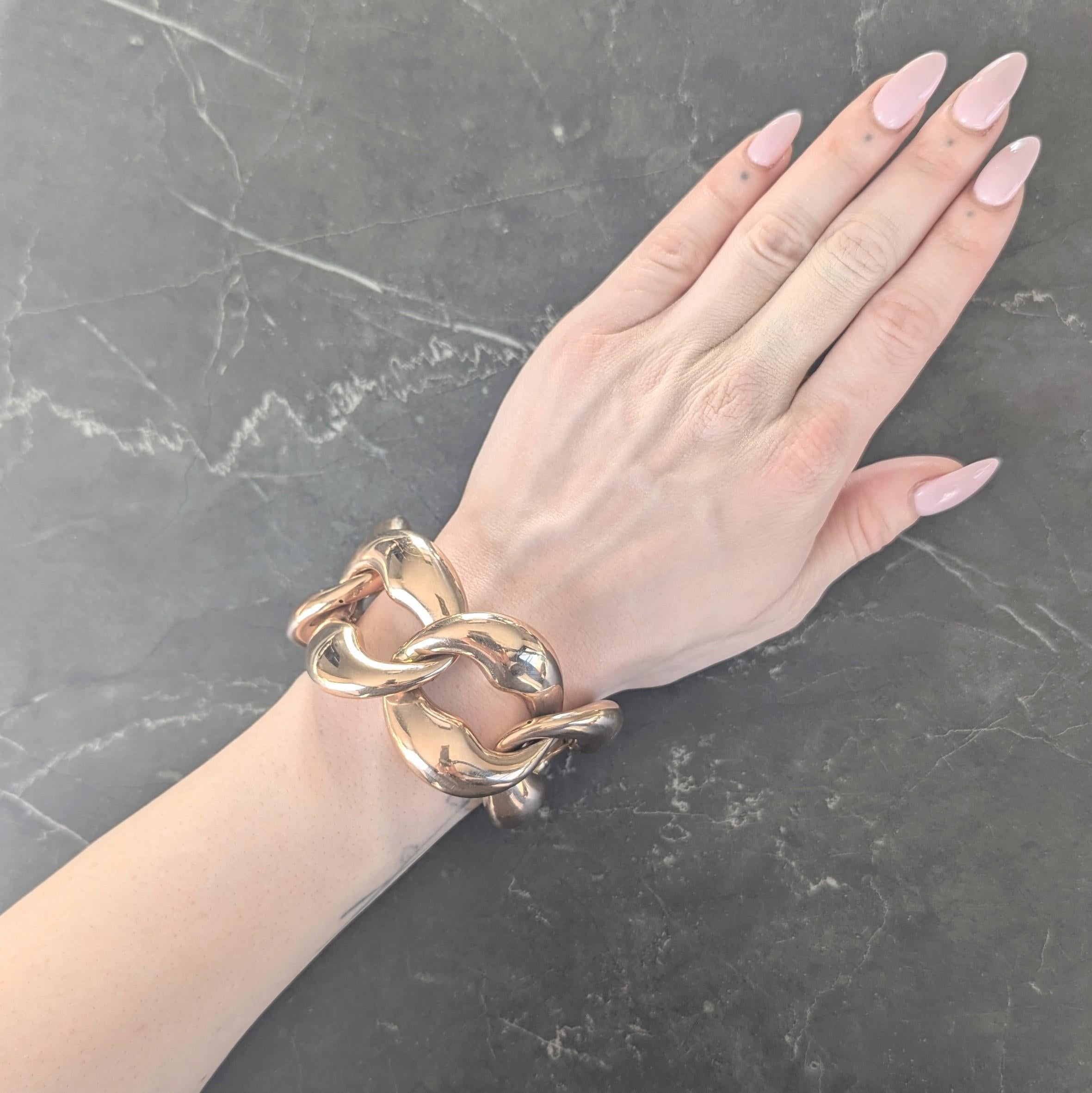 1980er Jahre 14 Karat zweifarbiges gerafftes Vintage-Gliederarmband aus Roségold mit Puff im Angebot 5