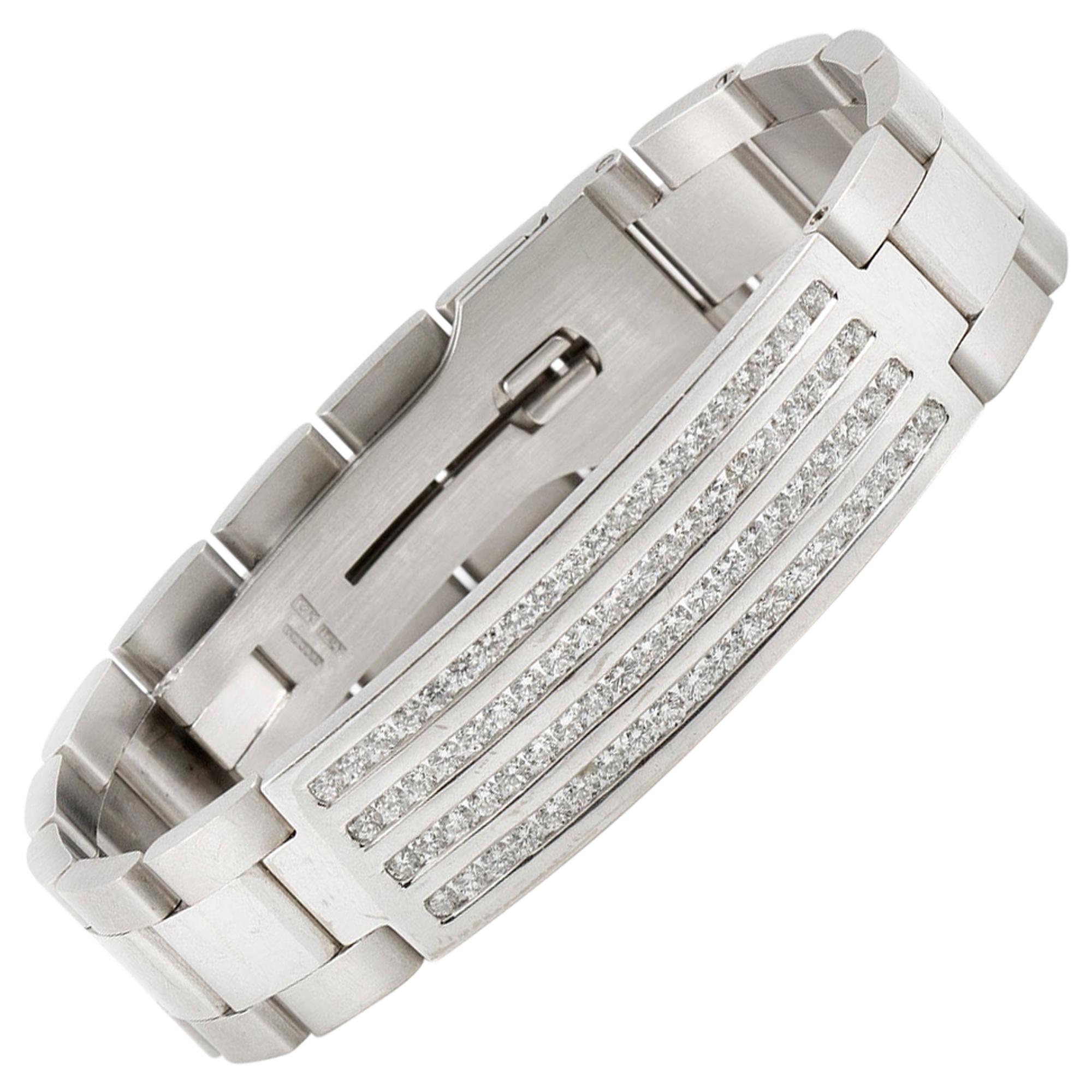 Men's White Gold Link Bracelet with Diamonds For Sale