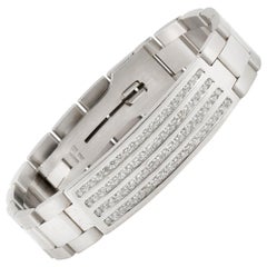 Vintage Men's White Gold Link Bracelet with Diamonds