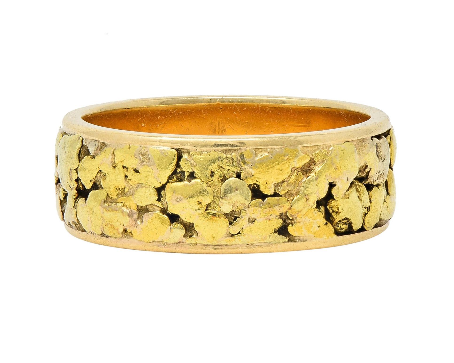 Women's or Men's 1980's 14 Karat Yellow Gold Nugget Organic Vintage Band Ring