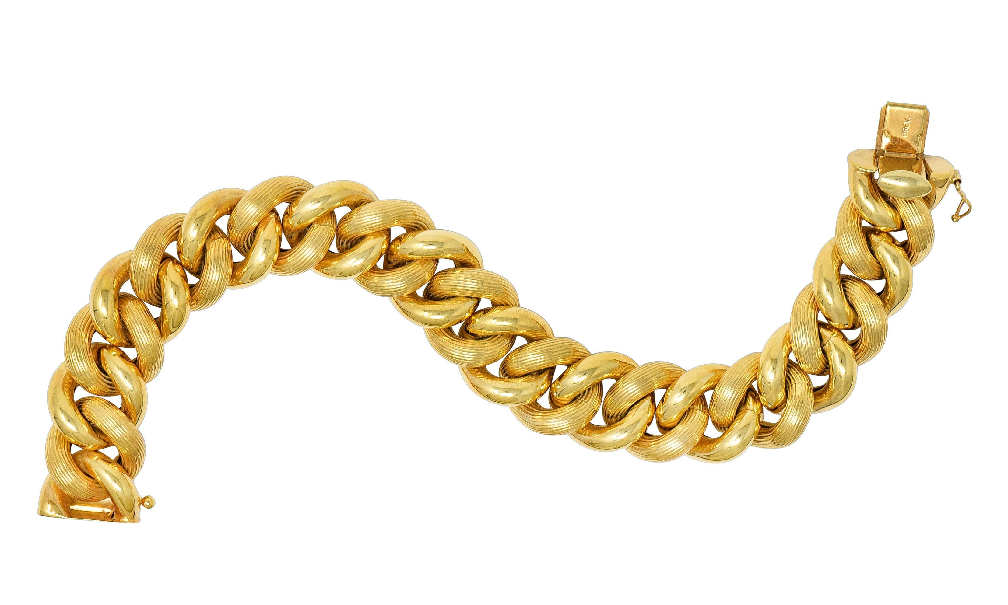 1980's 14 Karat Yellow Gold Textured Puffy Curb Link Vintage Bracelet 7