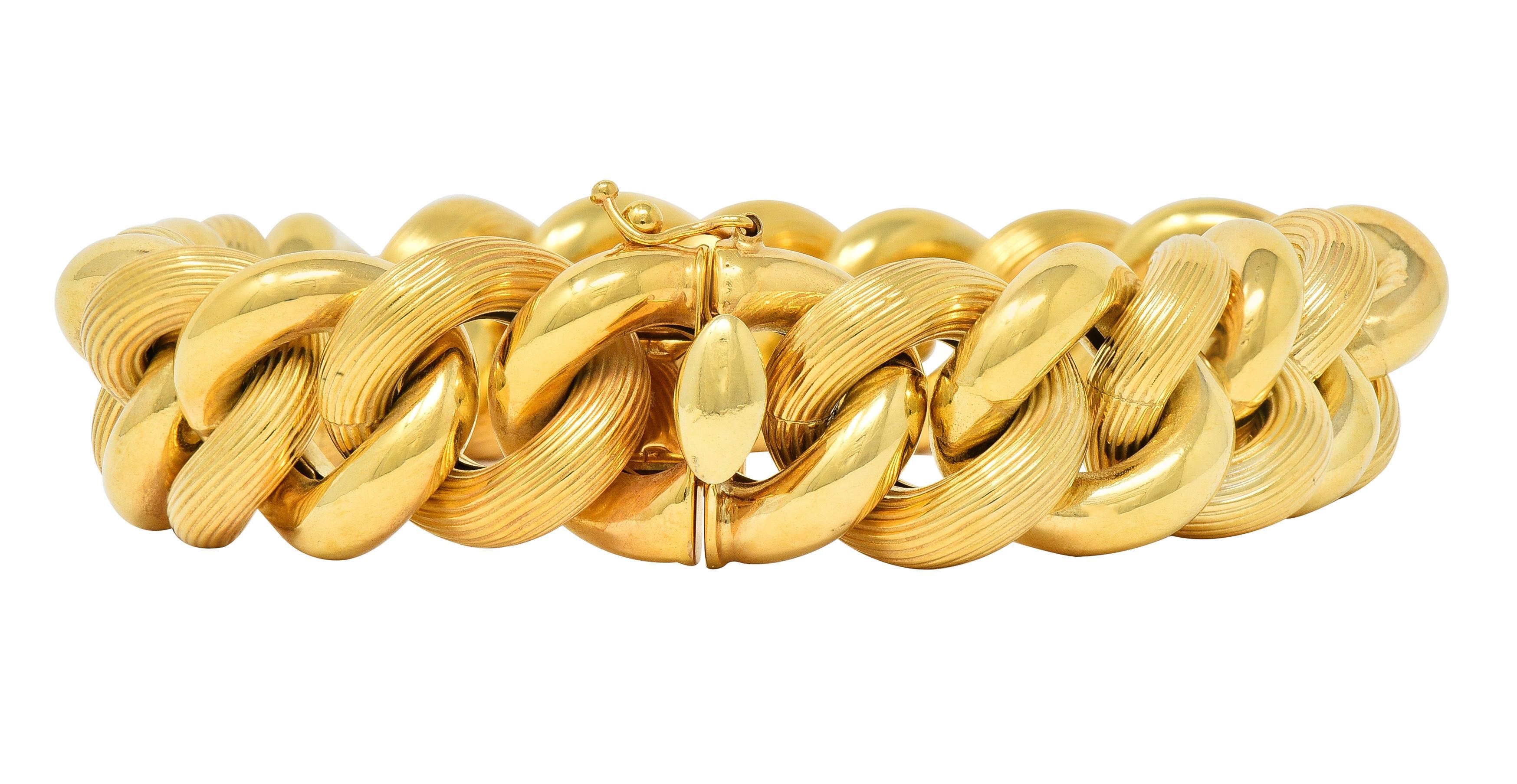 1980's 14 Karat Yellow Gold Textured Puffy Curb Link Vintage Bracelet 1