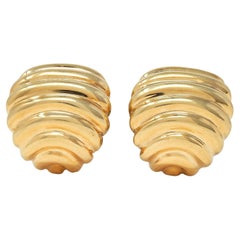 1980's 14 Karat Yellow Gold Vintage Fluted Huggie Earrings