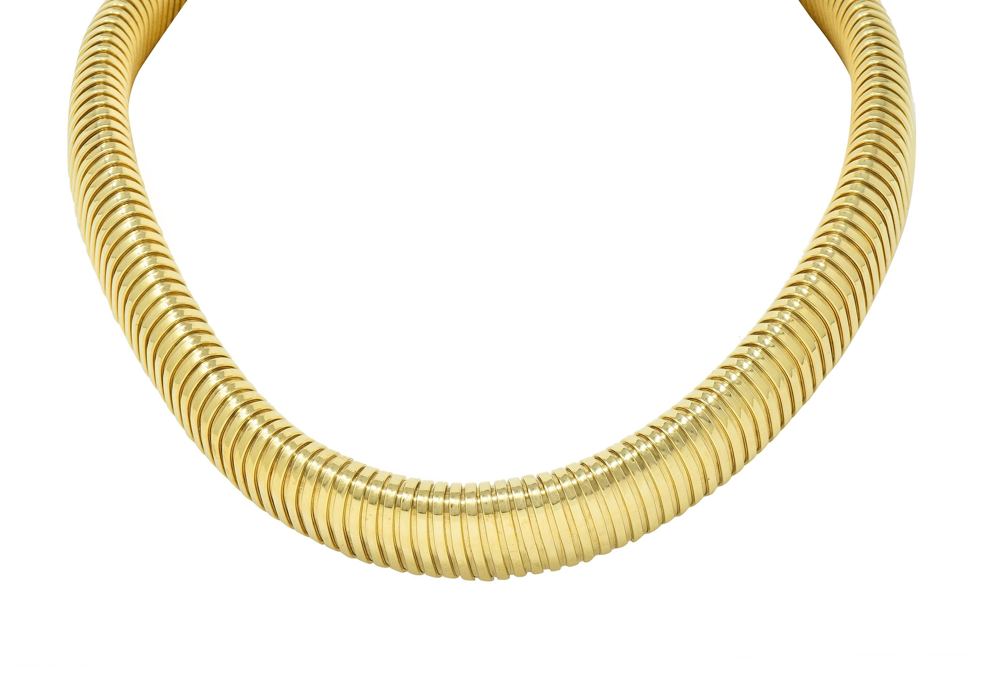 1980's 14 Karat Yellow Gold Vintage Puffy Tubogas Collar Necklace 6