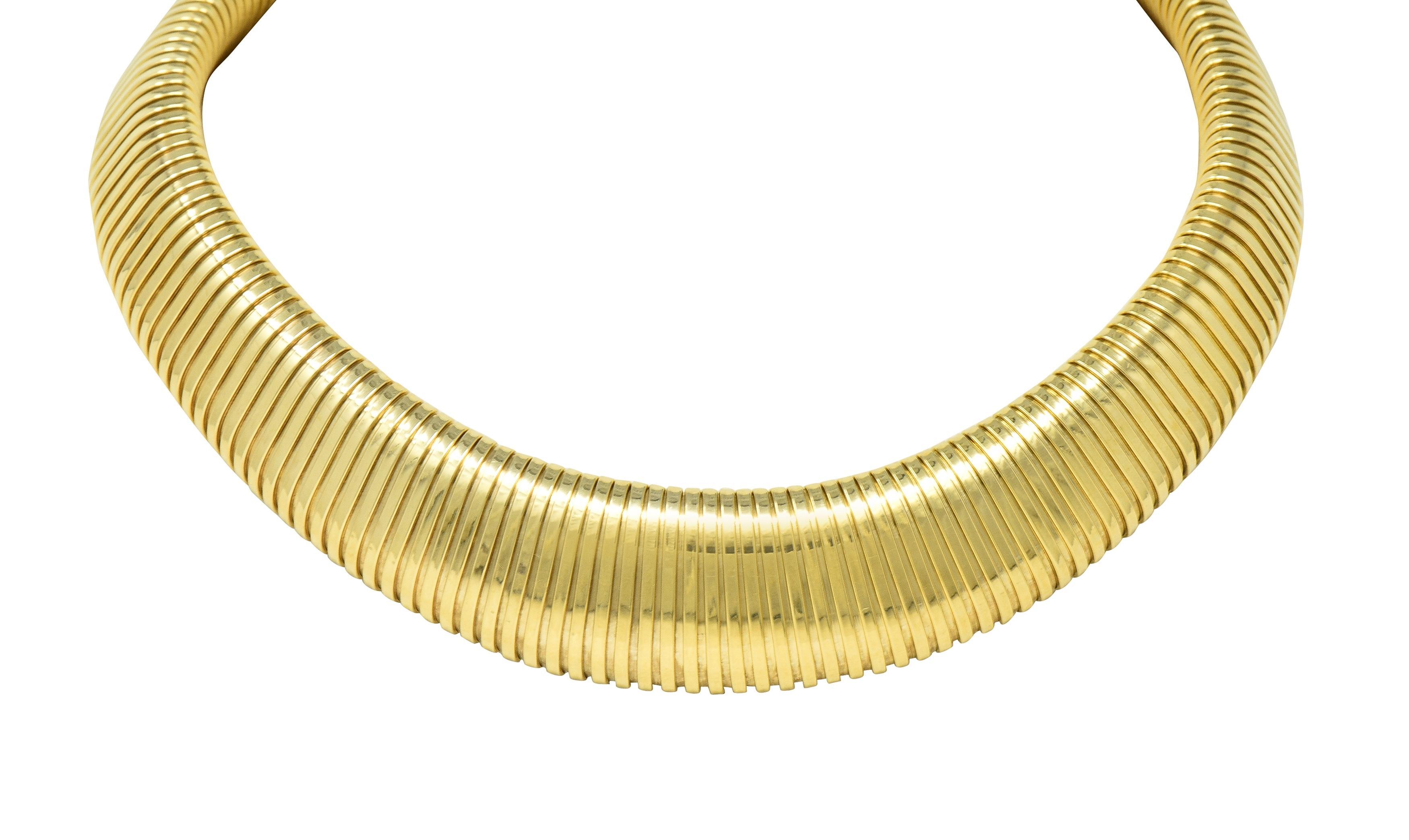 Women's or Men's 1980's 14 Karat Yellow Gold Vintage Puffy Tubogas Collar Necklace