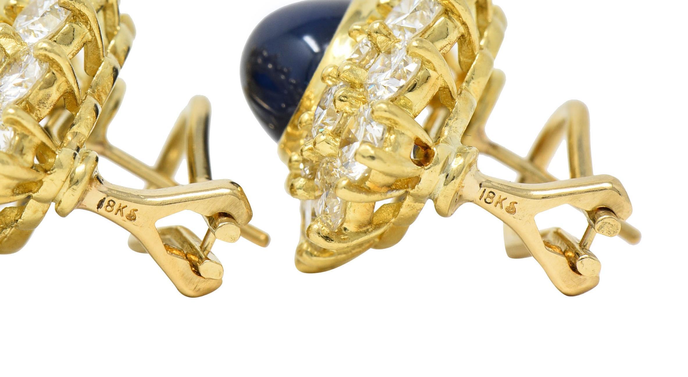 1980's 14.56 CTW Sapphire Diamond Cluster 18K Gold Vintage Cluster Earrrings For Sale 1