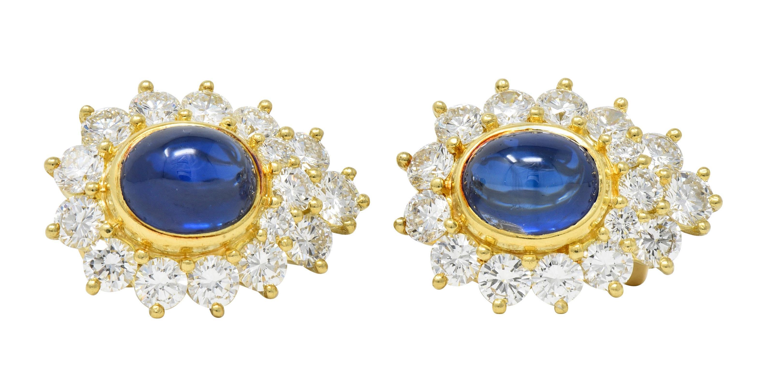 1980's 14.56 CTW Sapphire Diamond Cluster 18K Gold Vintage Cluster Earrrings For Sale 2