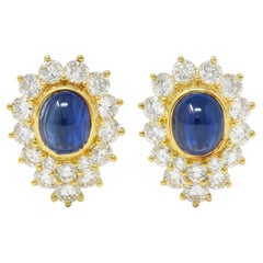 1980's 14.56 CTW Sapphire Diamond Cluster 18K Gold Vintage Cluster Earrrings