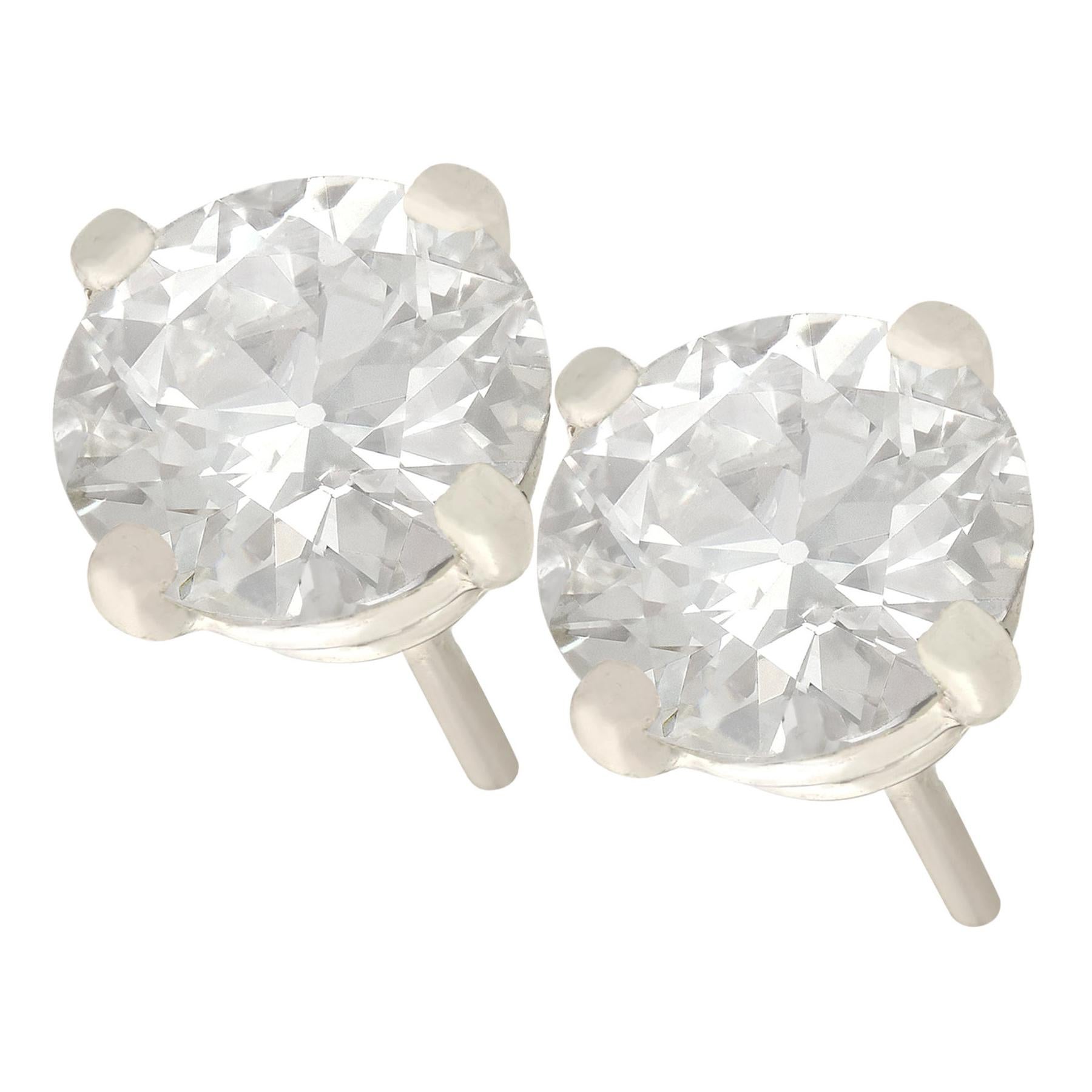 1980s 1.48 Carat Diamond and Platinum Stud Earrings