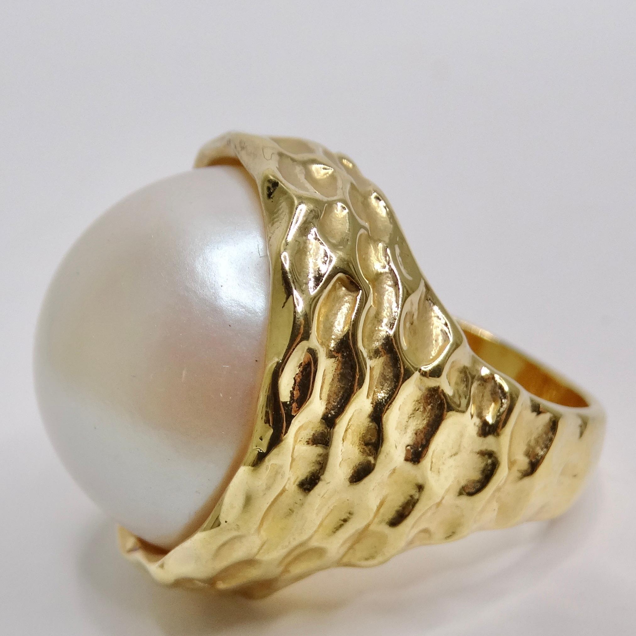 1980s 14K Gold Plated Synthetic Pearl Ring 2