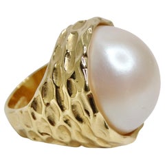 1980s 14K Gold Plated Synthetic Pearl Ring