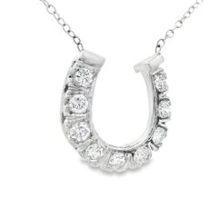1980s 14k White Gold and Diamond Horseshoe Necklace w/ Appraisal
