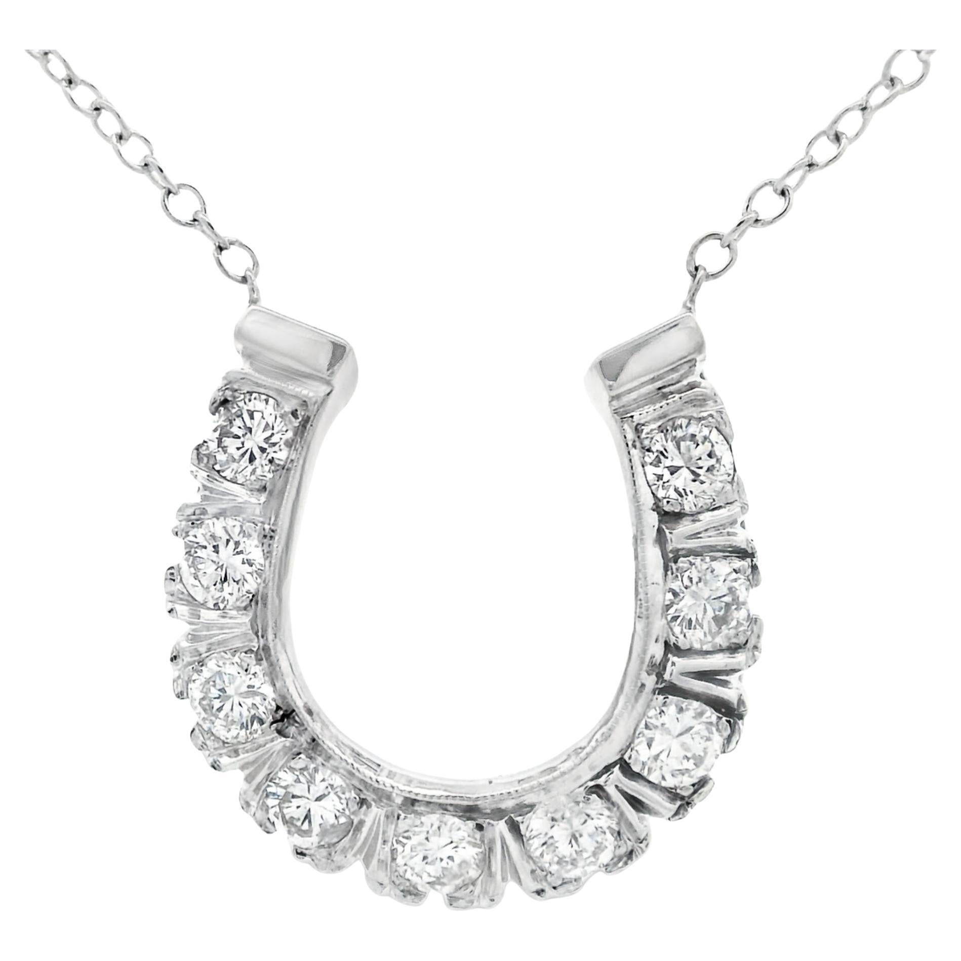 Collar de herradura de oro blanco de 14k y diamantes de los años 80 con tasación