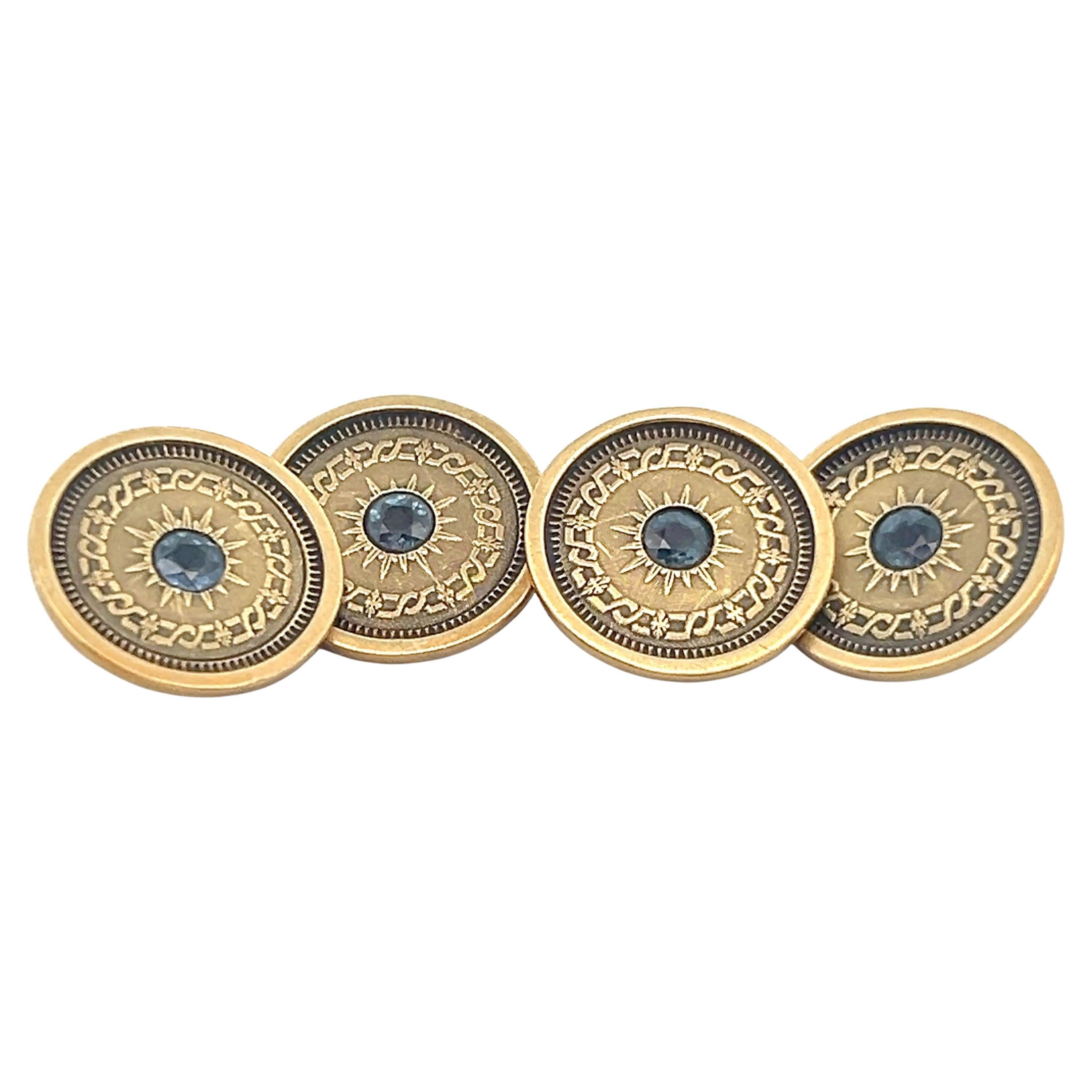 Manschettenknöpfe aus 14 Karat Gelbgold und blauem Saphir aus der Newark School, 1980er Jahre