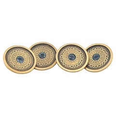 Gemelos de oro amarillo de 14k y zafiro azul de los años 80 de la Escuela de Newark