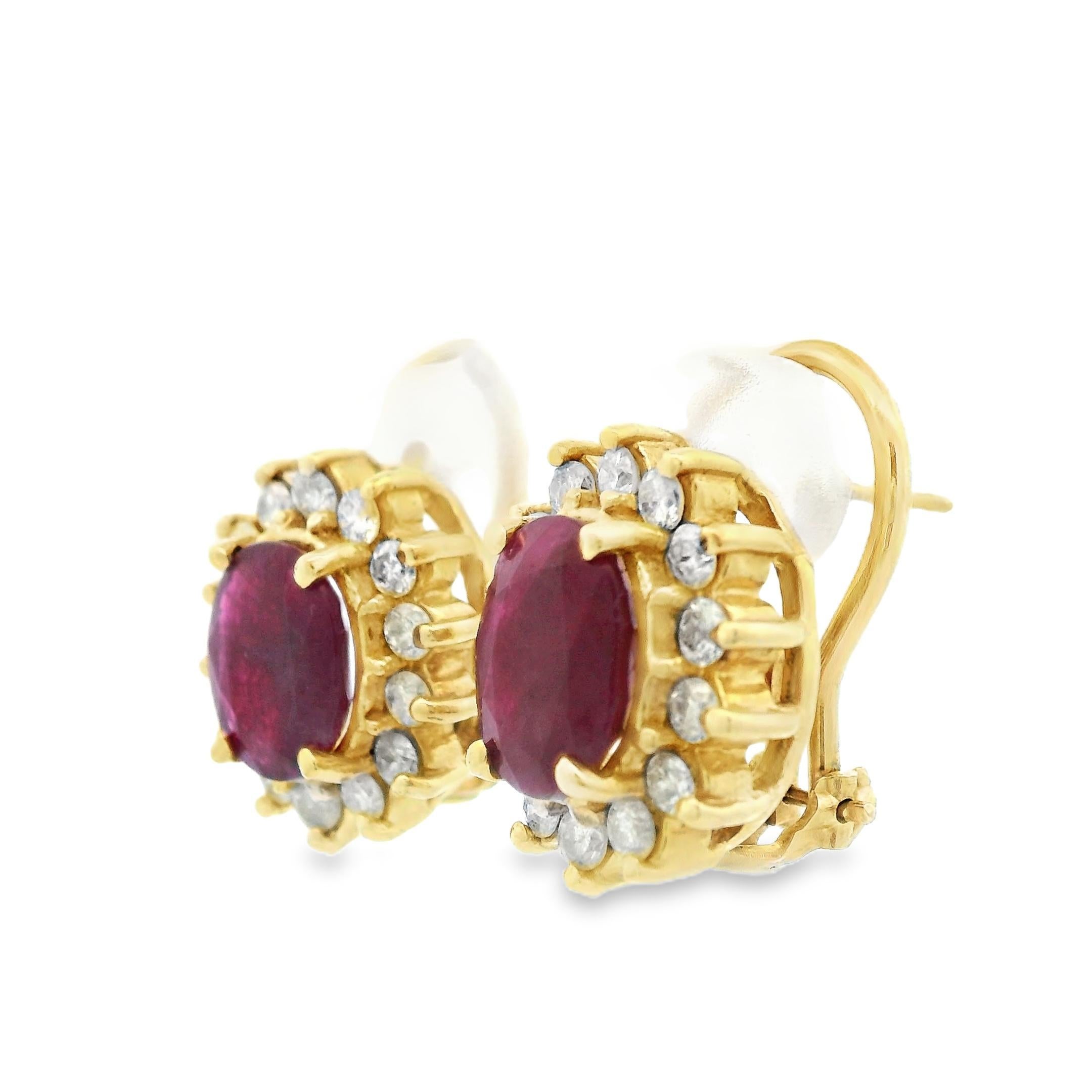 1980s 14k Yellow Gold Ruby & Diamond Lever Back Earrings In Good Condition For Sale In Lexington, KY