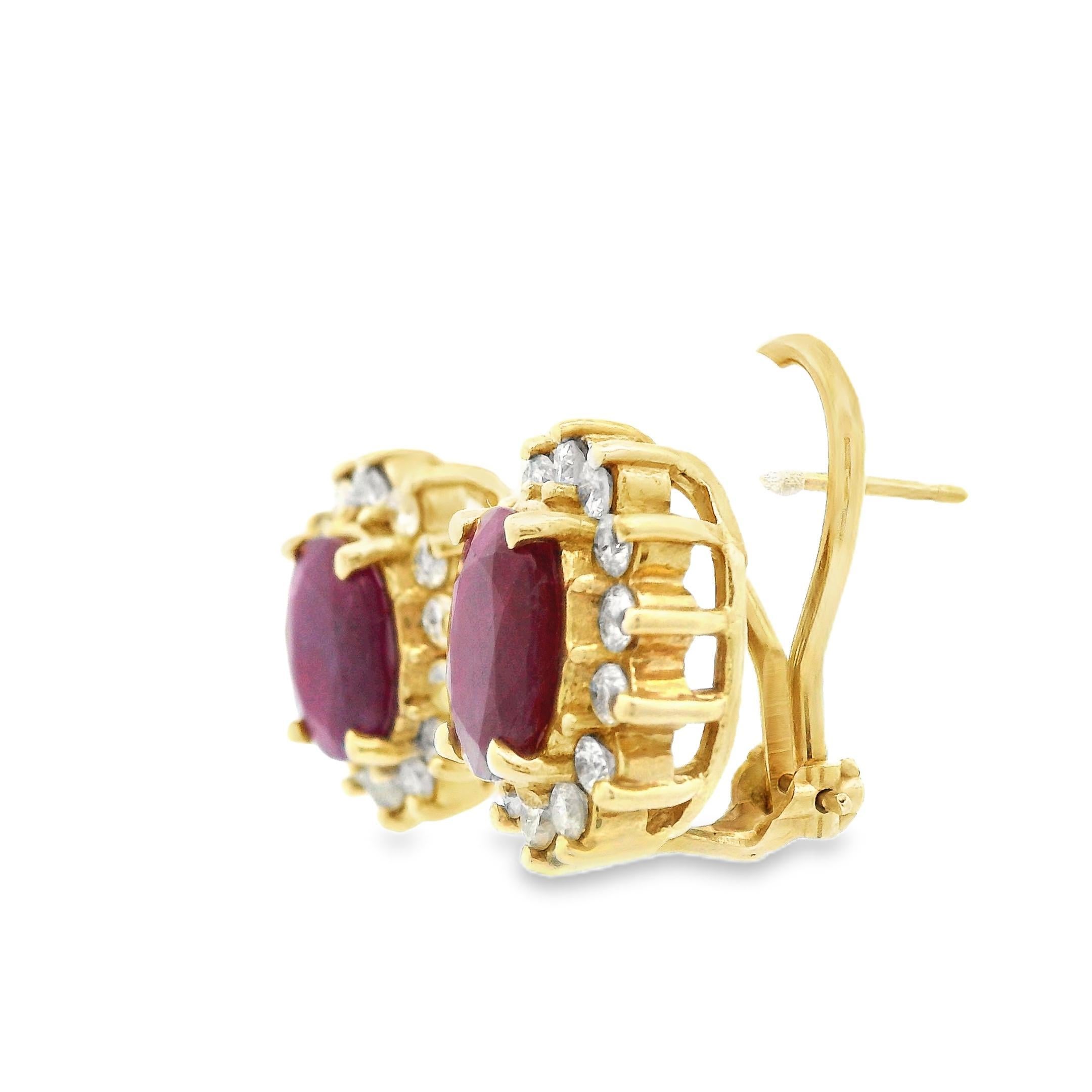 Women's 1980s 14k Yellow Gold Ruby & Diamond Lever Back Earrings For Sale