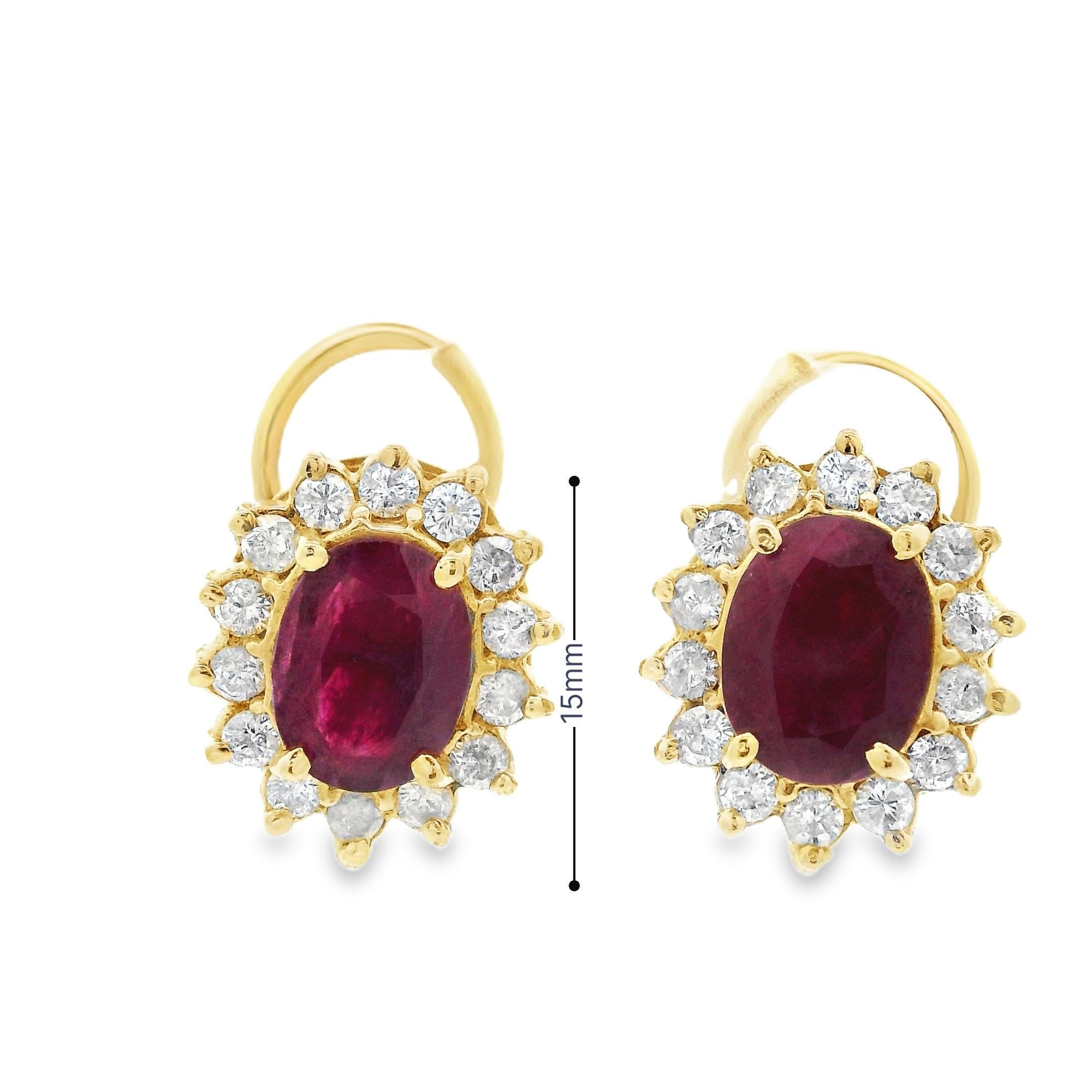 1980s 14k Yellow Gold Ruby & Diamond Lever Back Earrings For Sale 1