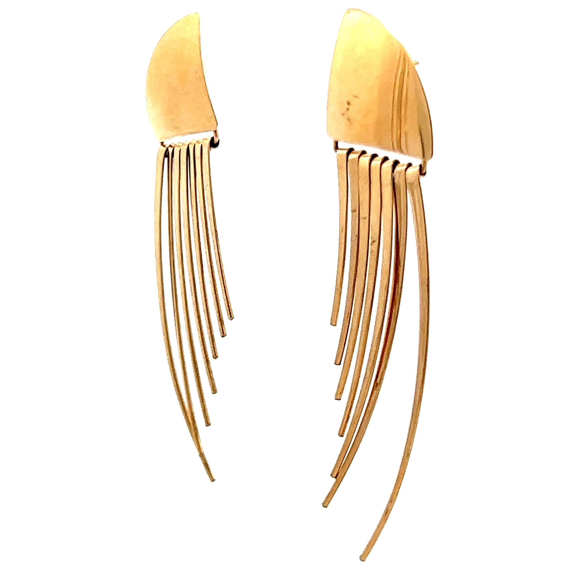 Contemporary 1980s 14k Yellow Gold Statement Earrings  For Sale