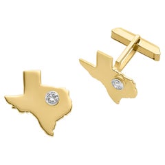 1980s 14k Yellow Gold Texas State Diamond Cufflinks