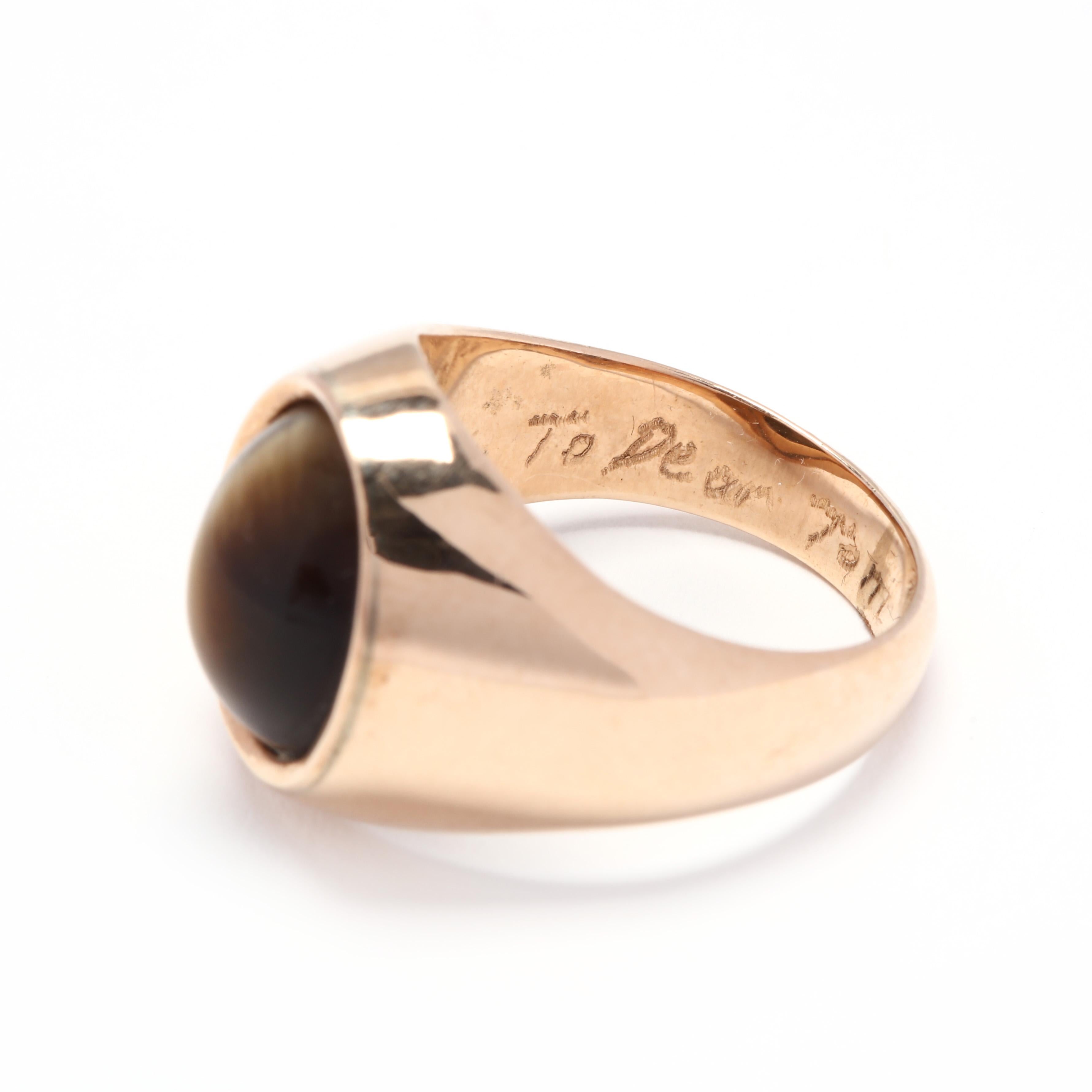 Women's or Men's 1980s 14 Karat Gold and Tiger's Eye Ring