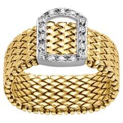 1980s 14kt Yellow Gold Mesh Ring with Diamond Buckle