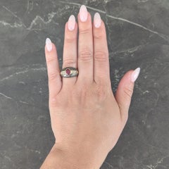 1980's 1.54 CTW Ruby Diamond Hematite 18 Karat Yellow Gold Vintage Ring GIA