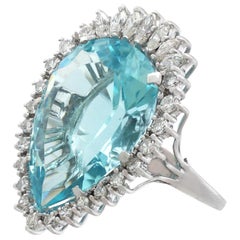 1980s 15.64 Carat Aquamarine and Diamond White Gold Cocktail Ring