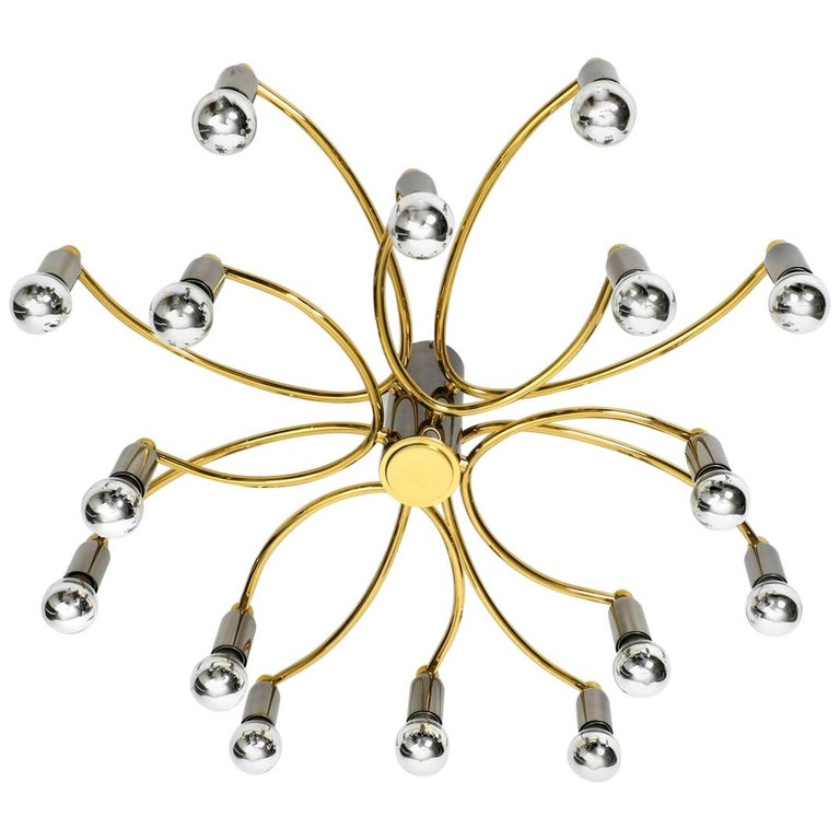 1980s 16 Armed Extra Large Ceiling Lamp By Cosack Made Of Brass And Chrome