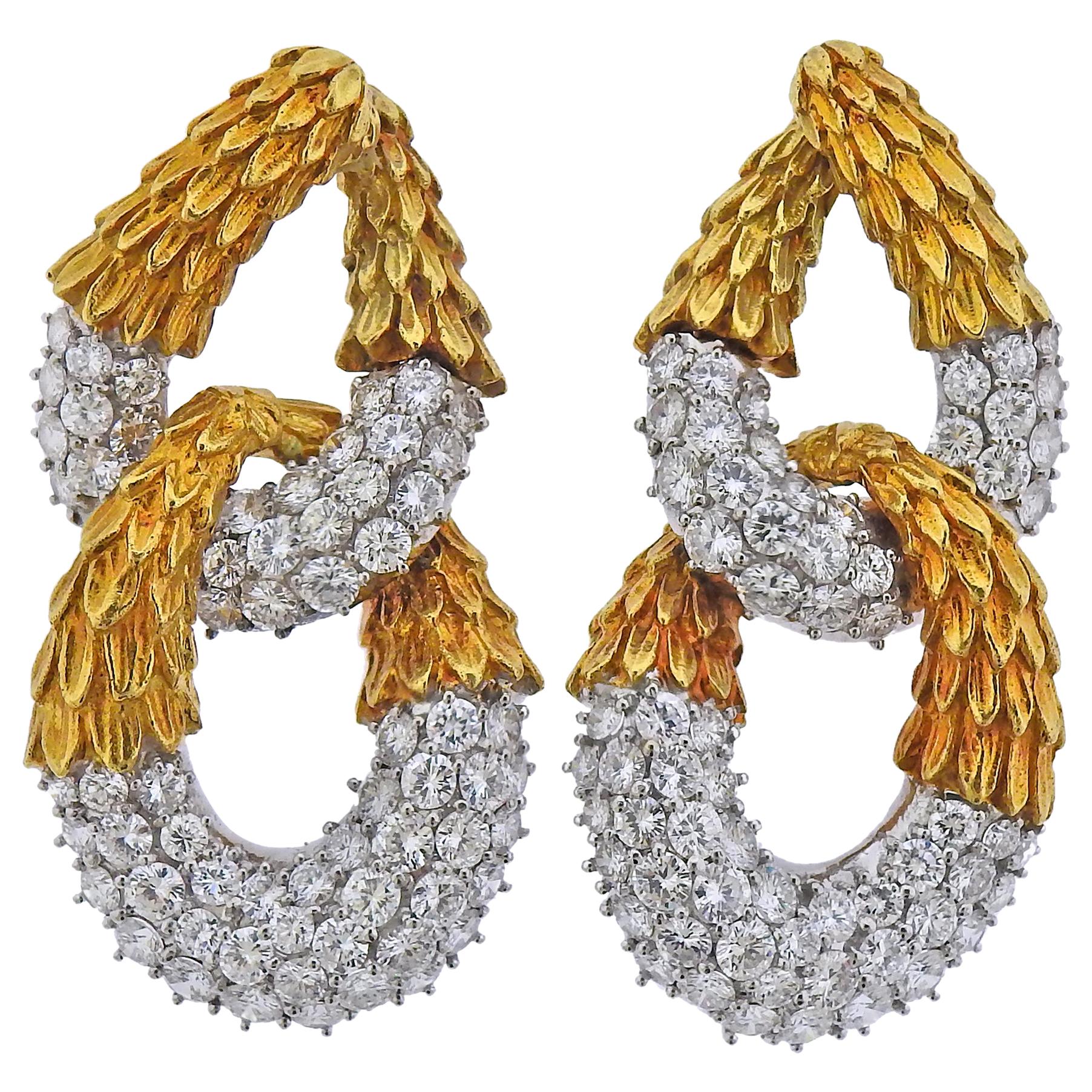 1980s 16 Carat Diamond Gold Earrings For Sale