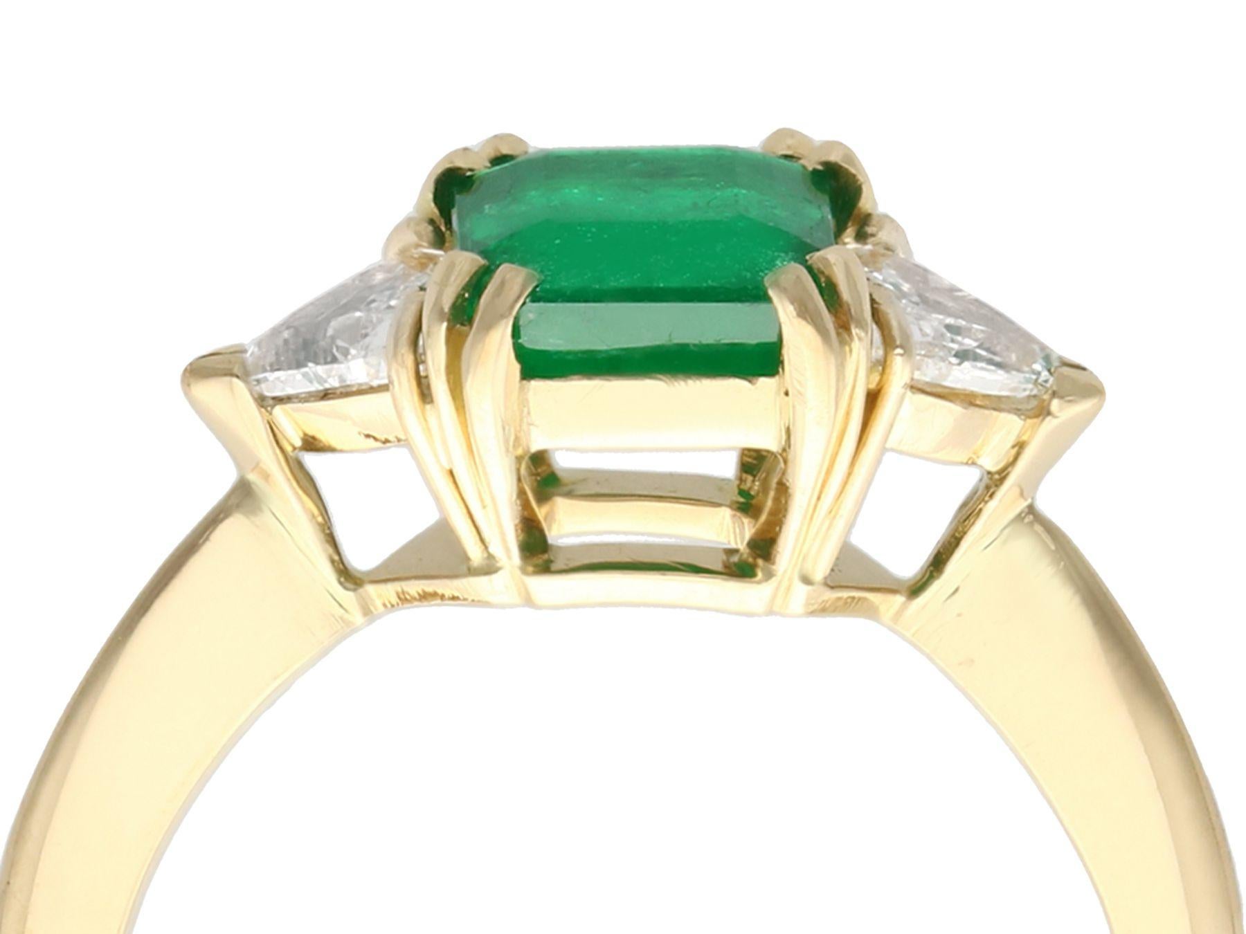 Square Cut 1980s 1.65 Carat Emerald and Diamond 18k Yellow Gold Trilogy Ring