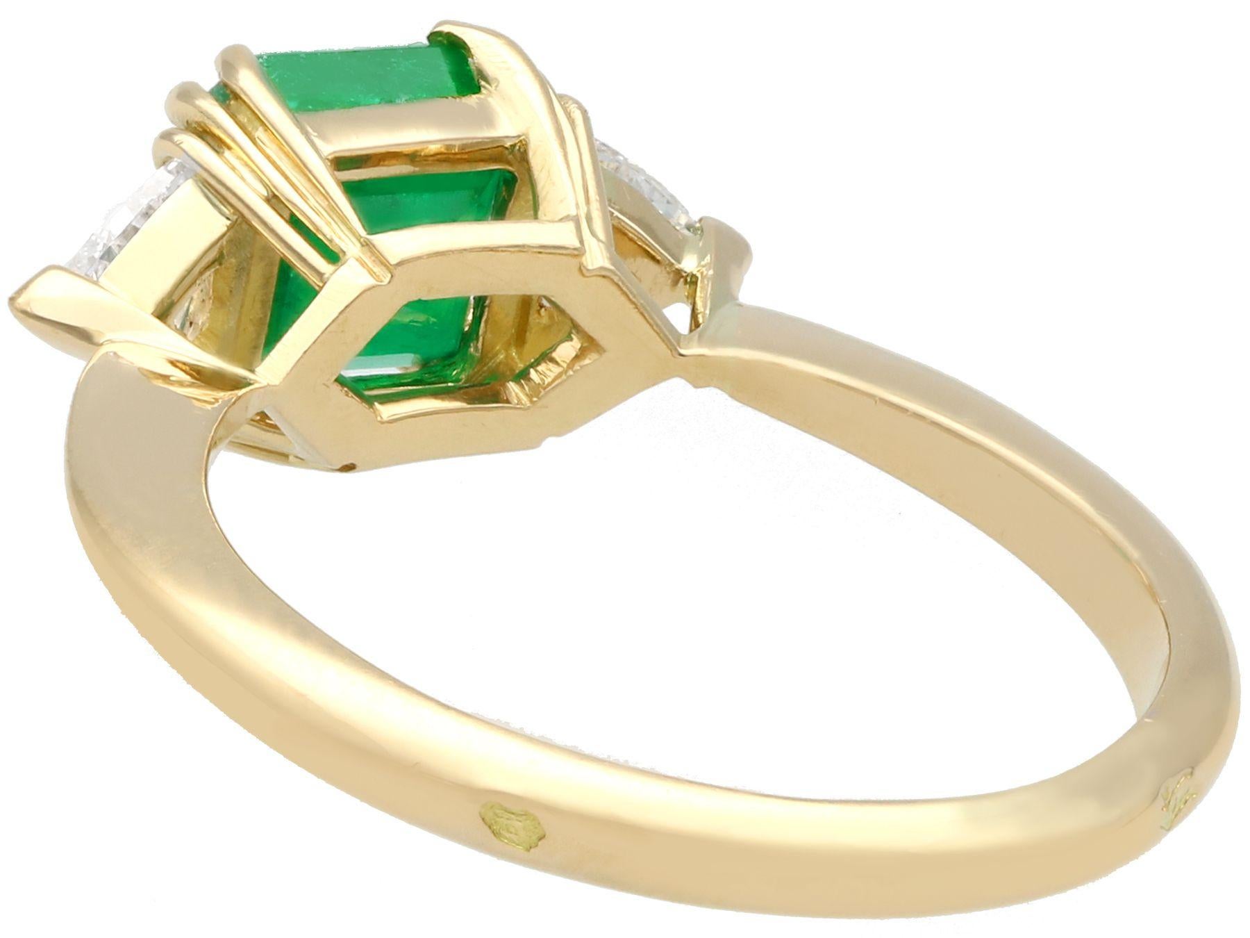 Women's 1980s 1.65 Carat Emerald and Diamond 18k Yellow Gold Trilogy Ring