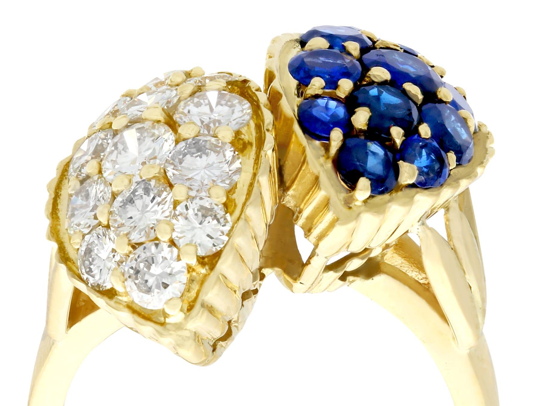 A stunning vintage 1.96 carat diamond and 1.66 carat sapphire, 18 karat yellow gold dress ring; part of our diverse vintage jewelry and estate jewelry collections

This stunning vintage sapphire and diamond ring has been crafted in 18k yellow