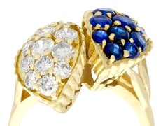 1980s 1.66 Carat Sapphire and 1.96 Carat Diamond Yellow Gold Twist Ring