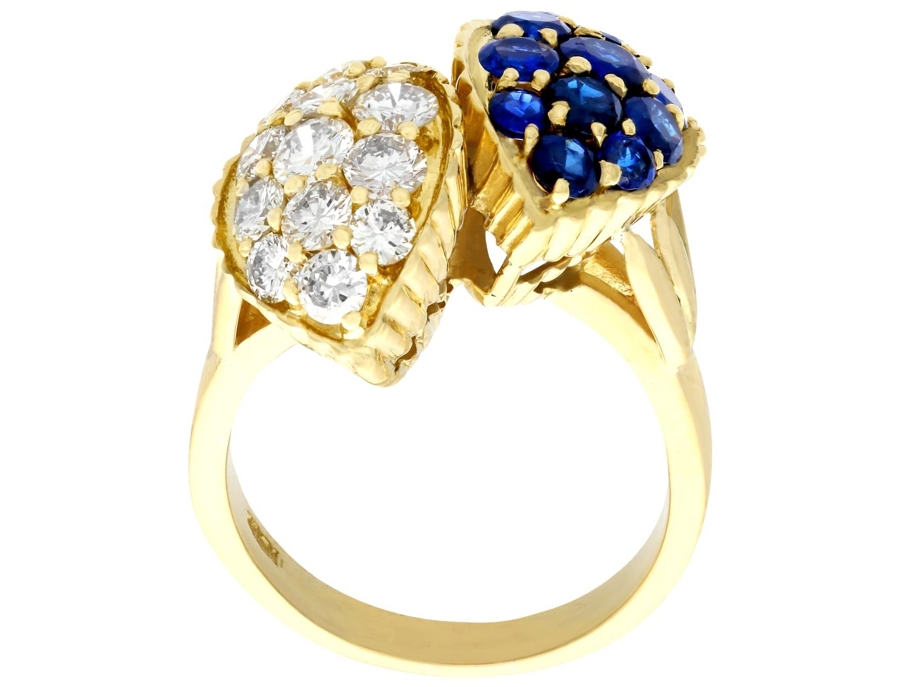 Women's or Men's 1980s 1.66 Carat Sapphire and 1.96 Carat Diamond Yellow Gold Twist Ring For Sale