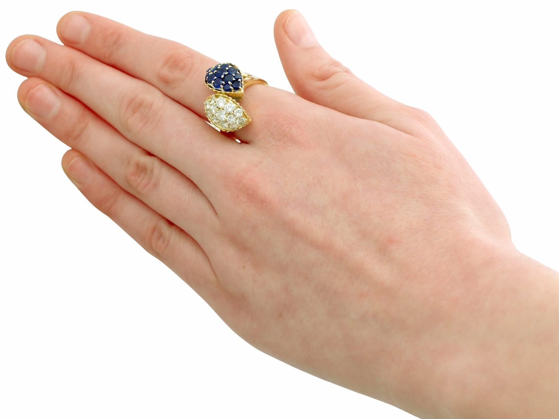 Bague torsadée en or jaune des années 1980 avec saphir de 1,66 carat et diamant de 1,96 carat en vente 1
