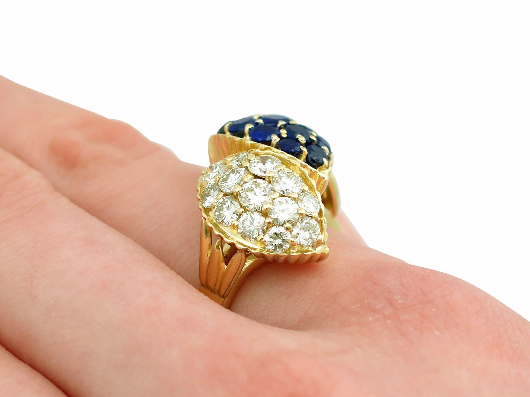 Bague torsadée en or jaune des années 1980 avec saphir de 1,66 carat et diamant de 1,96 carat en vente 2