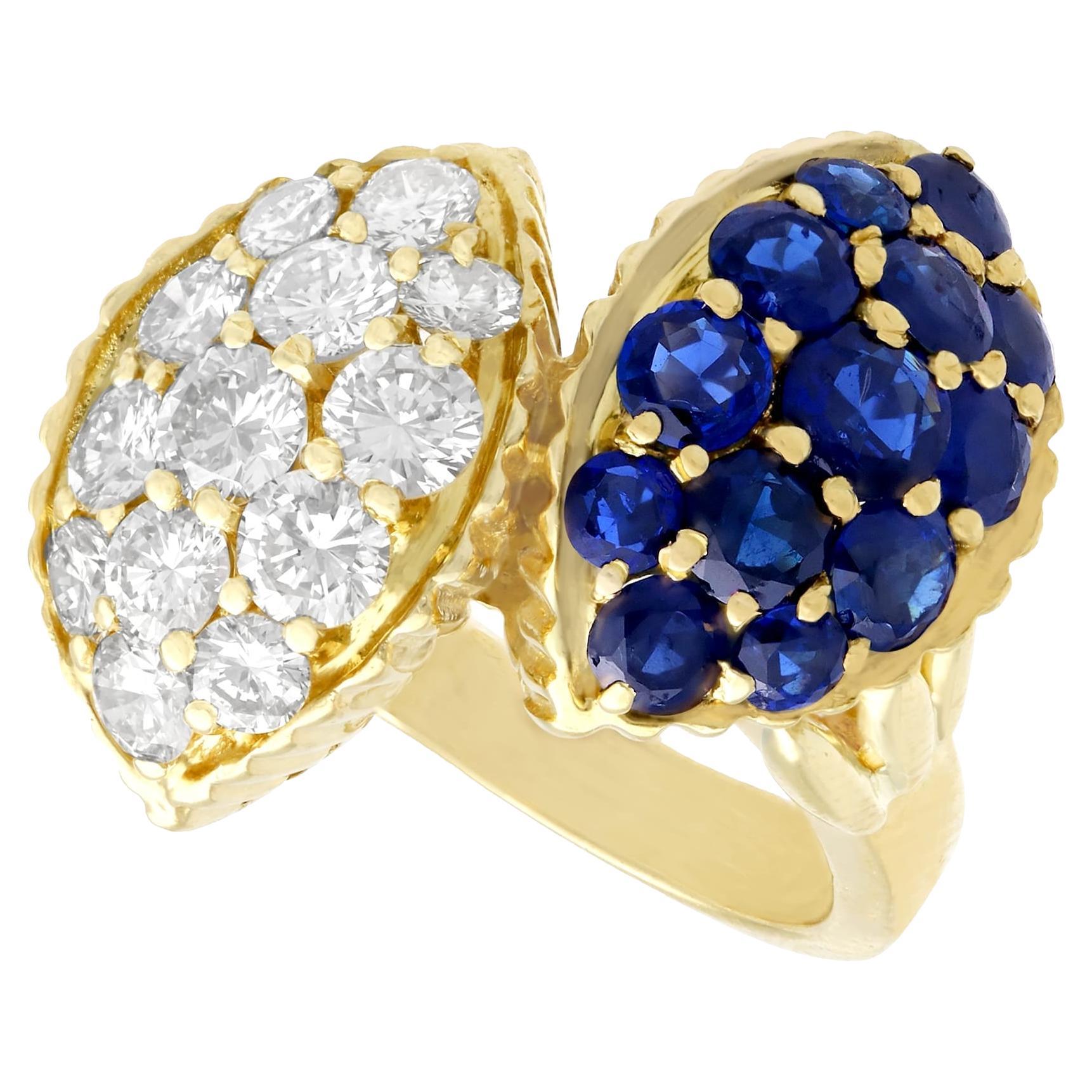1980s 1.66 Carat Sapphire and 1.96 Carat Diamond Yellow Gold Twist Ring For Sale