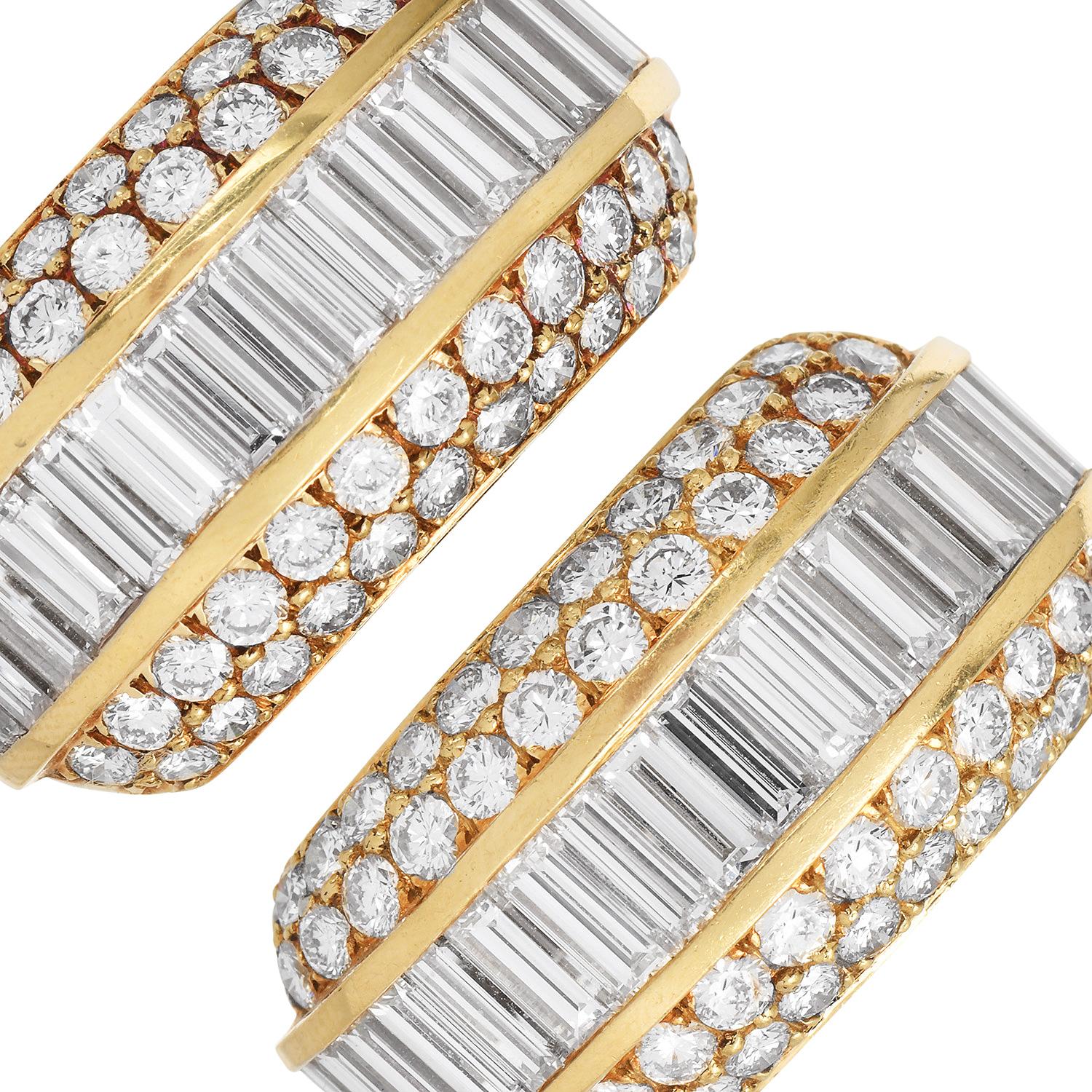 Superb quality diamond earring from the early 1980s with  Natural Diamond set Dome Curved t Clip-On 18k yellow gold Earrings

Secured with Clip-On Closure (Post can be added)

Metal: 18K Yellow Gold

Earrings Measures: 31mm x 16mm

Number of