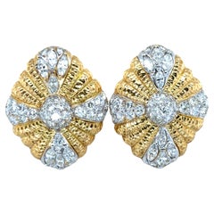 1980's 18 Karat Bicolor Gold and Diamond Earrings