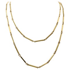 1980s 18 Karat Gold Bar Link Long Chain Necklace