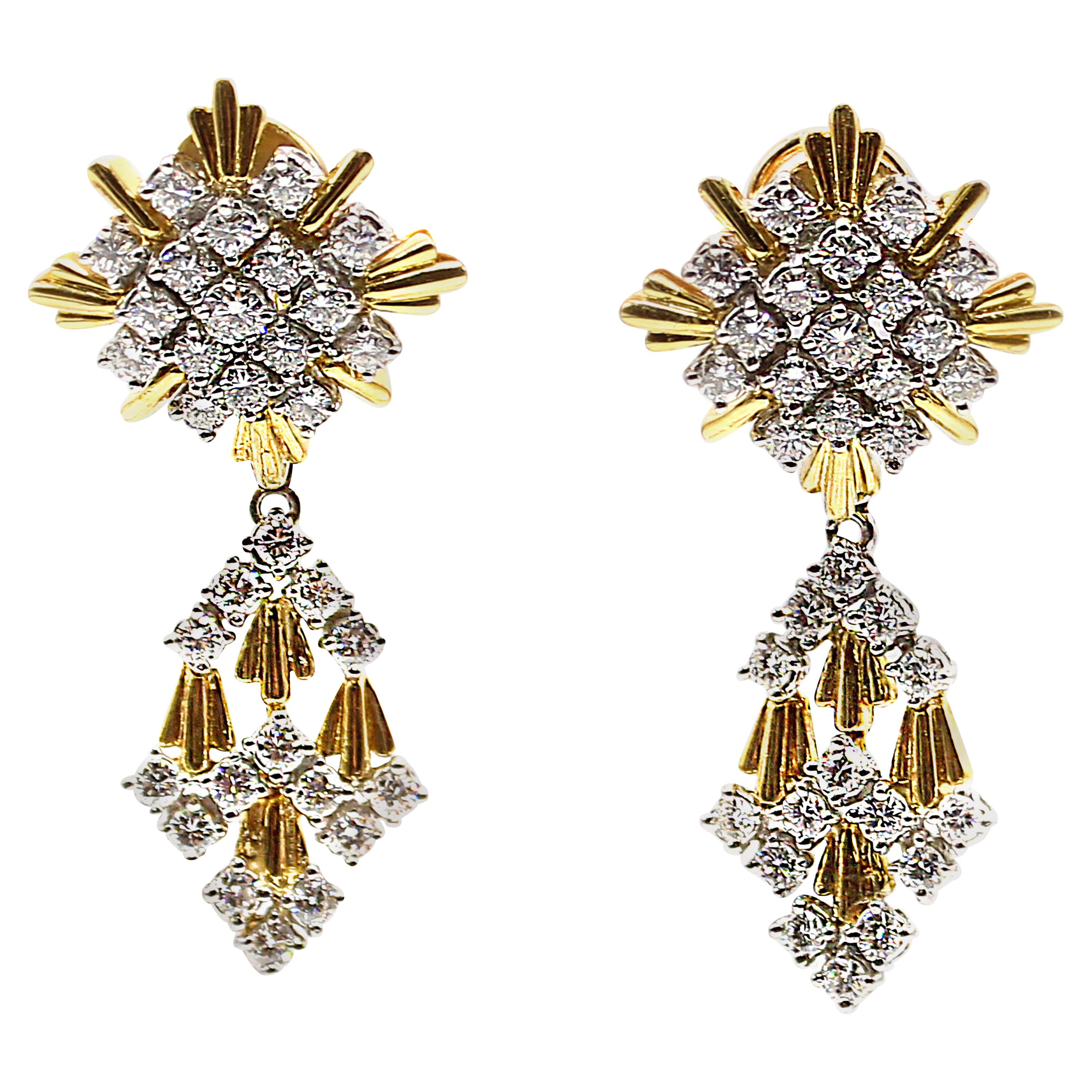 1980er Jahre 18 Karat Gold Diamant-Nacht- und Tag-Anhänger-Ohrringe