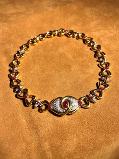 1980s 18 Karat Gold, Ruby and Diamond Necklace