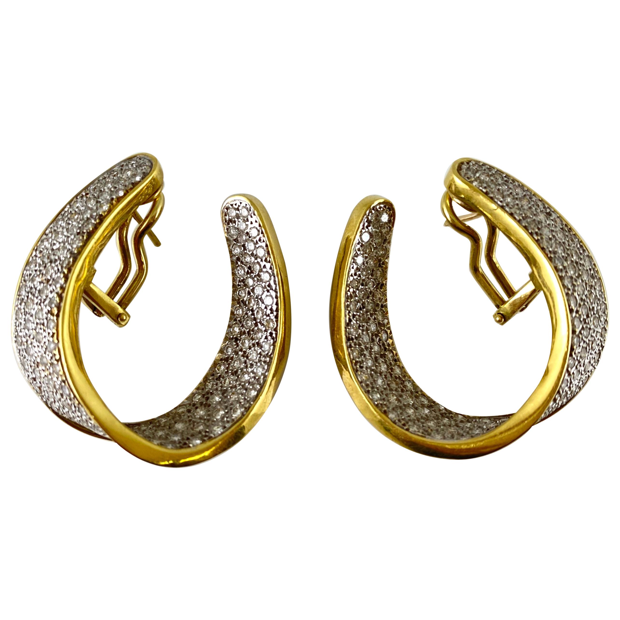 1980s 18 Karat Open Hoop Earring with Diamonds